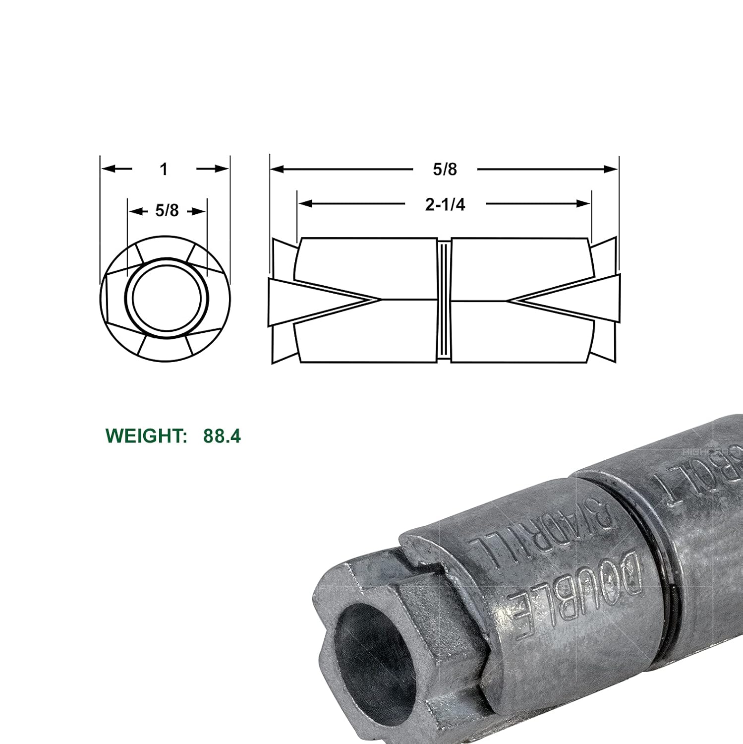 Highcraft BEJ-Z70 5/8” Double Expansion Shield, Zinc (24 Pack)