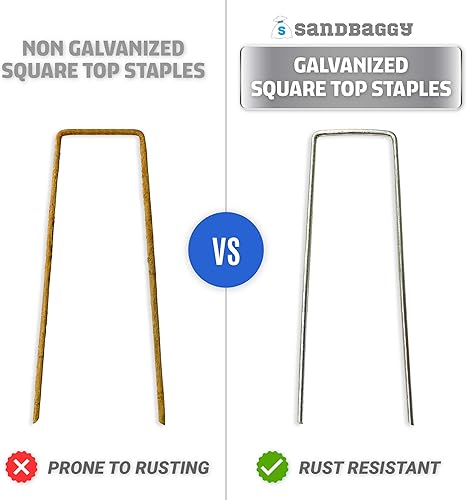 Miniatura 3 de Sandbaggy Grapas de paisaje extra anchas de 8 pulgadas de largo x 2 pulgadas de ancho, pasadores de tela, estacas para cubierta de suelo de jardín