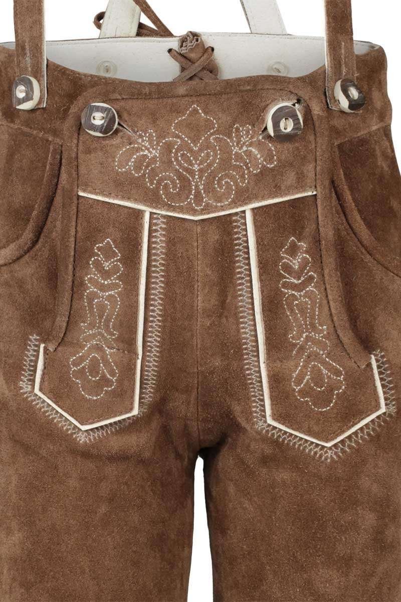 Isar-Trachten Jungen Kniebundlederhose für Kinder braun Bestickt, Kamel (braun), 134