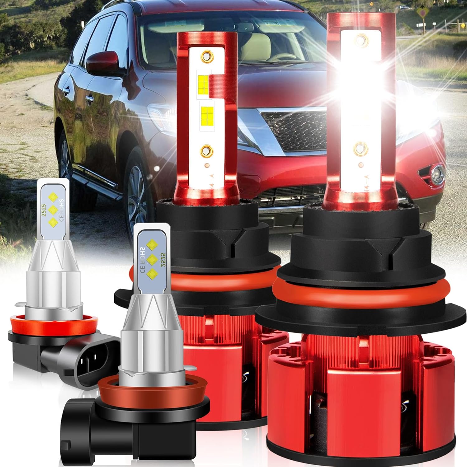 For Dodge Ram 1999 2000 2001 Light Bulbs, 800% Brightness Hi and Lo Beam+Fog Light Bulbs, 6500K White, 36000LM Super Bright with 20000RPM Cooling Fan, True Plug & Play, 4PCS