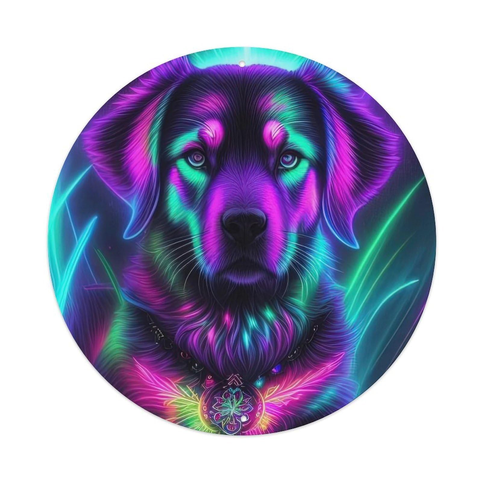 Animal Artwork Puppy in The Neon Metal Tin Sign