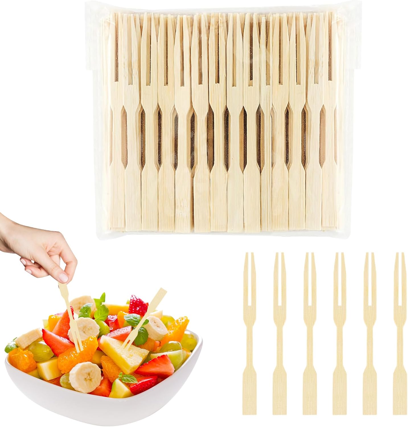 Upgrade 400 pieces Appetizer Forks Mini, Fork for Appetizers, Two Prongs Fancy Toothpicks for appetizers Fruits, Charcuterie Forks, Small Tiny Bamboo Wooden Cocktail Picks Forks (A)