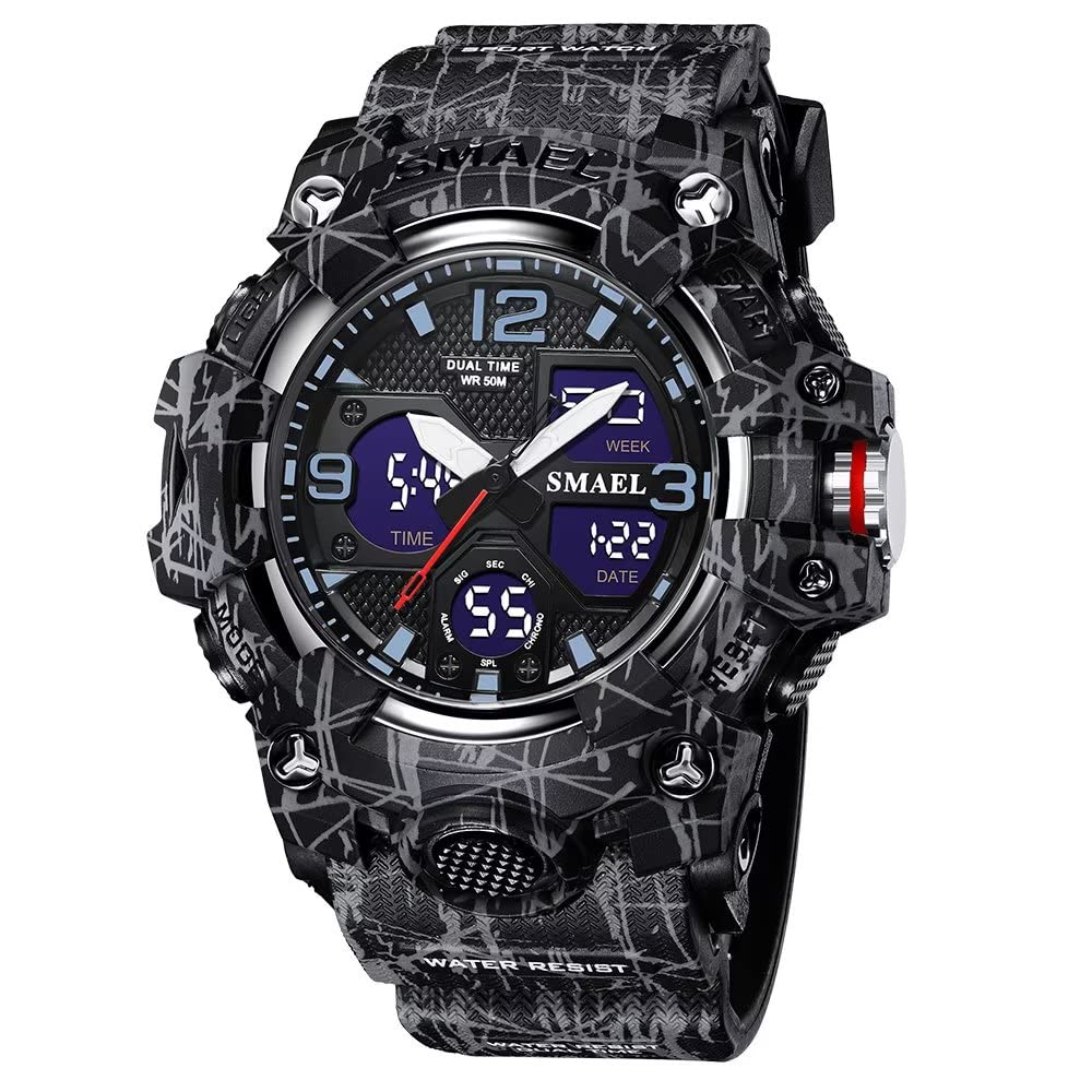 SMAEL N9000 III Orologio Uomo Cronometro Militare – Doppio Fuso Orario, LED, Sveglia, Impermeabile 5 ATM, Cinturino In Resina
