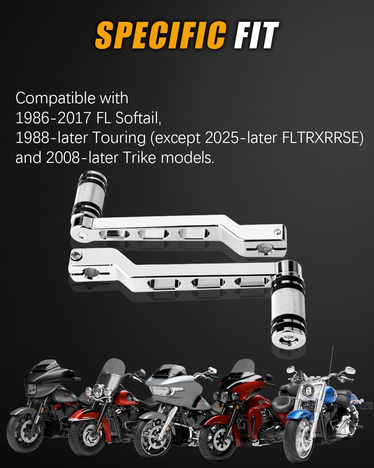 Motorcycle Heel Toe Shifter Levers 2PCS Black CNC Aluminum Gear Pedals Shift Arms Compatible with Harley Davidson Touring Softail Electra Glide Road King Street Trike (C-Chrome Kit)