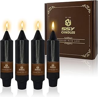 NJAO HOO Black Short Taper Candle 5 Inch Halloween Candlesticks Unscented Dripless Tapered Candle Set for Home Decor Dinner Candles Party Spring, 4 Pack
