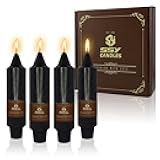 NJAO HOO Black Short Taper Candle 5 Inch Halloween Decoration Candlesticks Unscented Dripless Tapered Candle Set for Home Decor Dinner Candles Party, 4 Pack