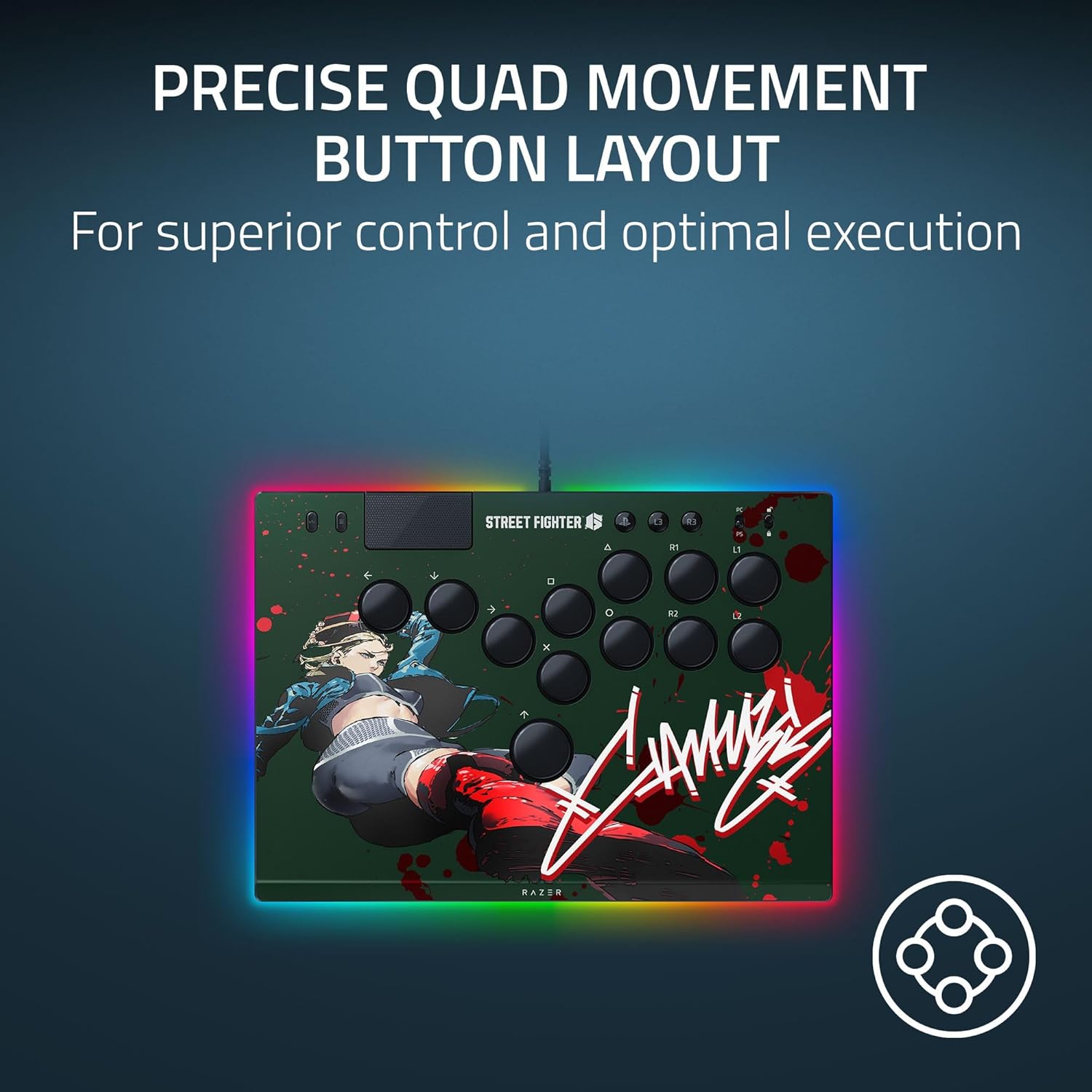 Razer Kitsune All-Button Arcade Controller: For PS5 / PlayStation 5 & PC - Low-Profile Optical Switches - Slim Form Factor - Removable Top Plate - Chroma RGB Lighting - USB Type C - Cammy Edition
