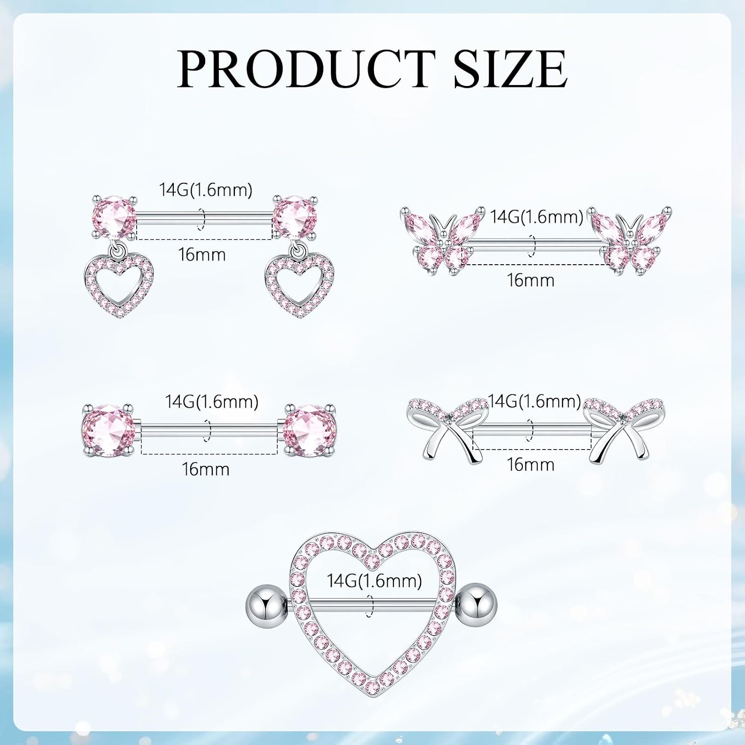 Xpircn Nipple Rings for Women 14G 16mm Nipple Piercing Jewelry Nipple Rings Surgical Steel Nipplerings Nipple Piercings Set
