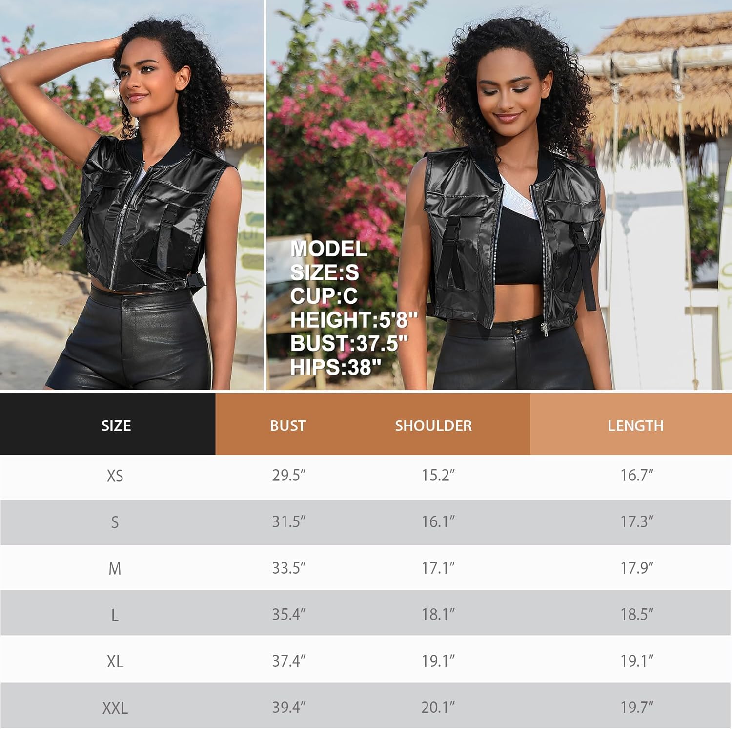 Perfashion Cropped Vest For Women Buckle Zip Up Metallic Cargo Cyberpunk Jacket With Pockets Streetwear Rave Outfit - Image 6