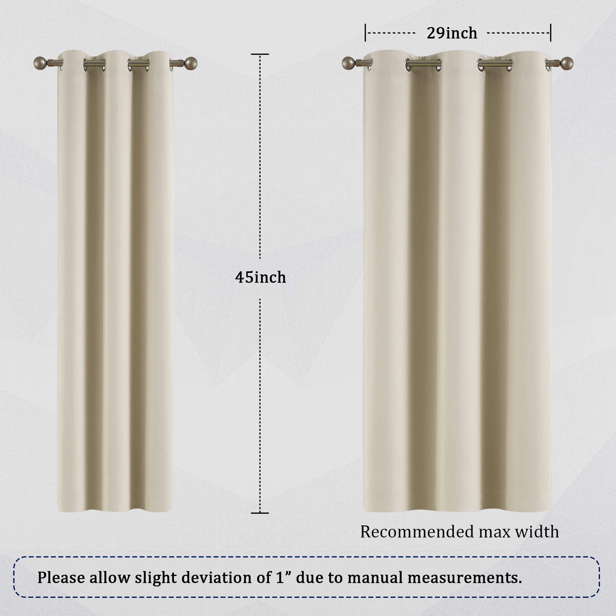 DUALIFE Lot de 2 rideaux obscurcissants courts et étroits pour petites fenêtres, décoration de cuisine, salle de bains, sous-sol, 114 x 86 cm (L x l), beige-crème