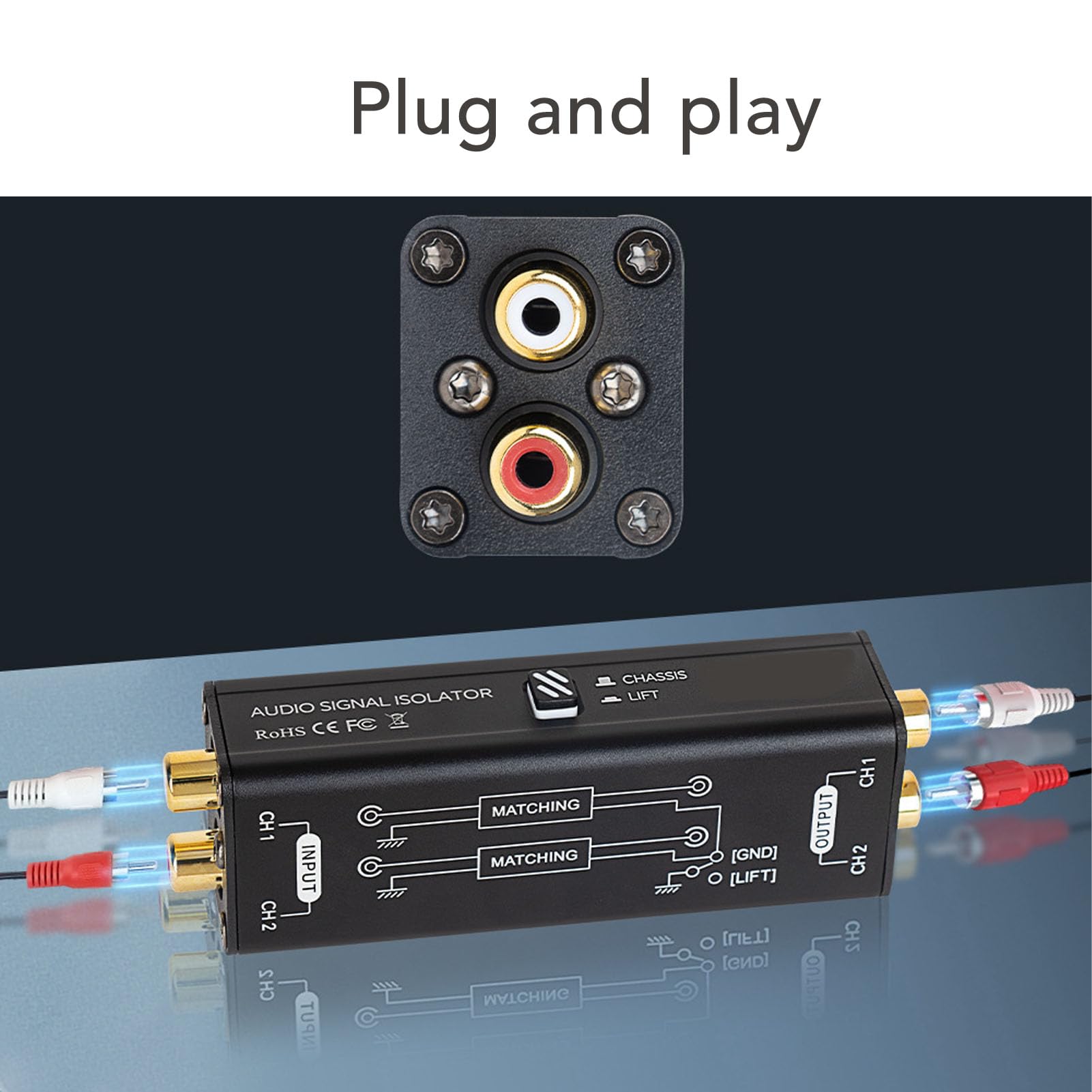 Eliminatore di Ronzio Isolatore di Rumore del Circuito di Massa Filtro del Segnale Audio a 2 Canali per Mixer per Microfono da Conferenza