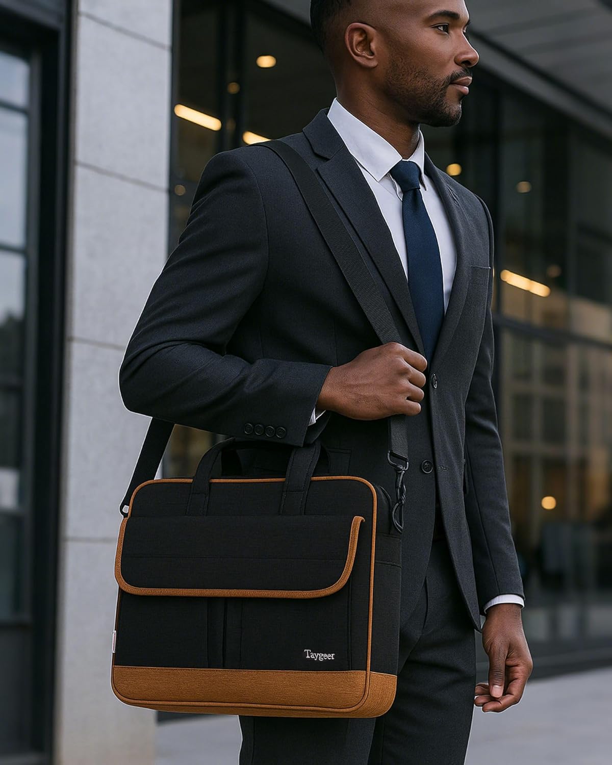 Taygeer Laptop Briefcase, 15.6 Inch Laptop Bag for Men Women, Water Resistant Crossbody Messenger Shoulder Bag for Business, Professional Premium Office Briefcase for Notebook/Computer, Black Brown - Image 2