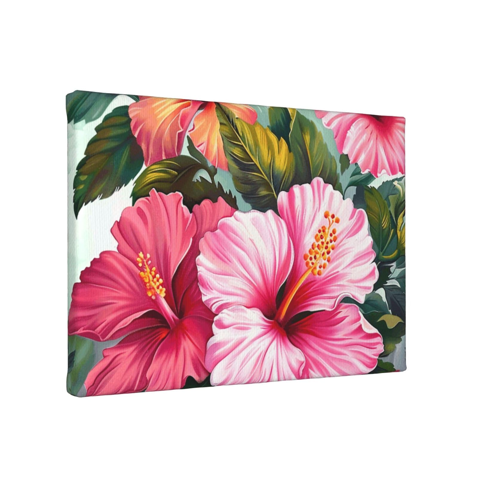YKLJG Hibiscus Flowers art Printed Wall Art Canvas Painting 30x20 CM Wooden Framed Picture Painting Artwork Prints for Bedroom Kitchen Home Office Decor