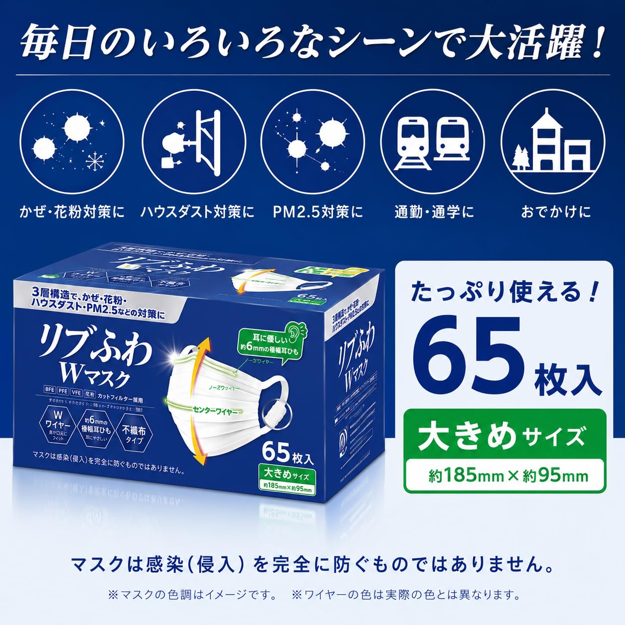 【新品】リブふわマスク　65枚入り　25箱セット Amazon.co.jp: リブふわWマスク 大きめ 65枚入 : 産業・研究開発用品