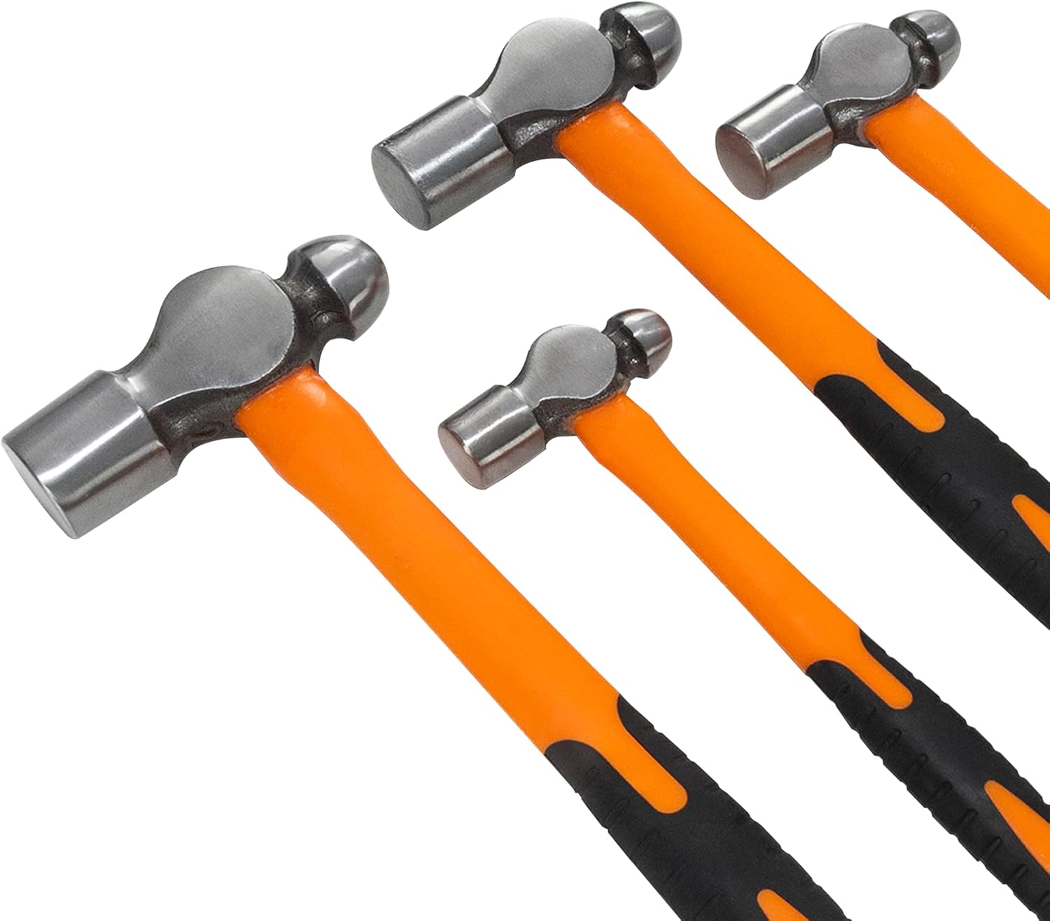 HFS(R) 4-Piece Ball Peen Hammer Set, 8 12 16 24oz, Fiberglass Handle, Blow Striking Ball Pein Hammer Handle Tool with Forged Steel Construction & Shock Reduction Grip for Metal Working