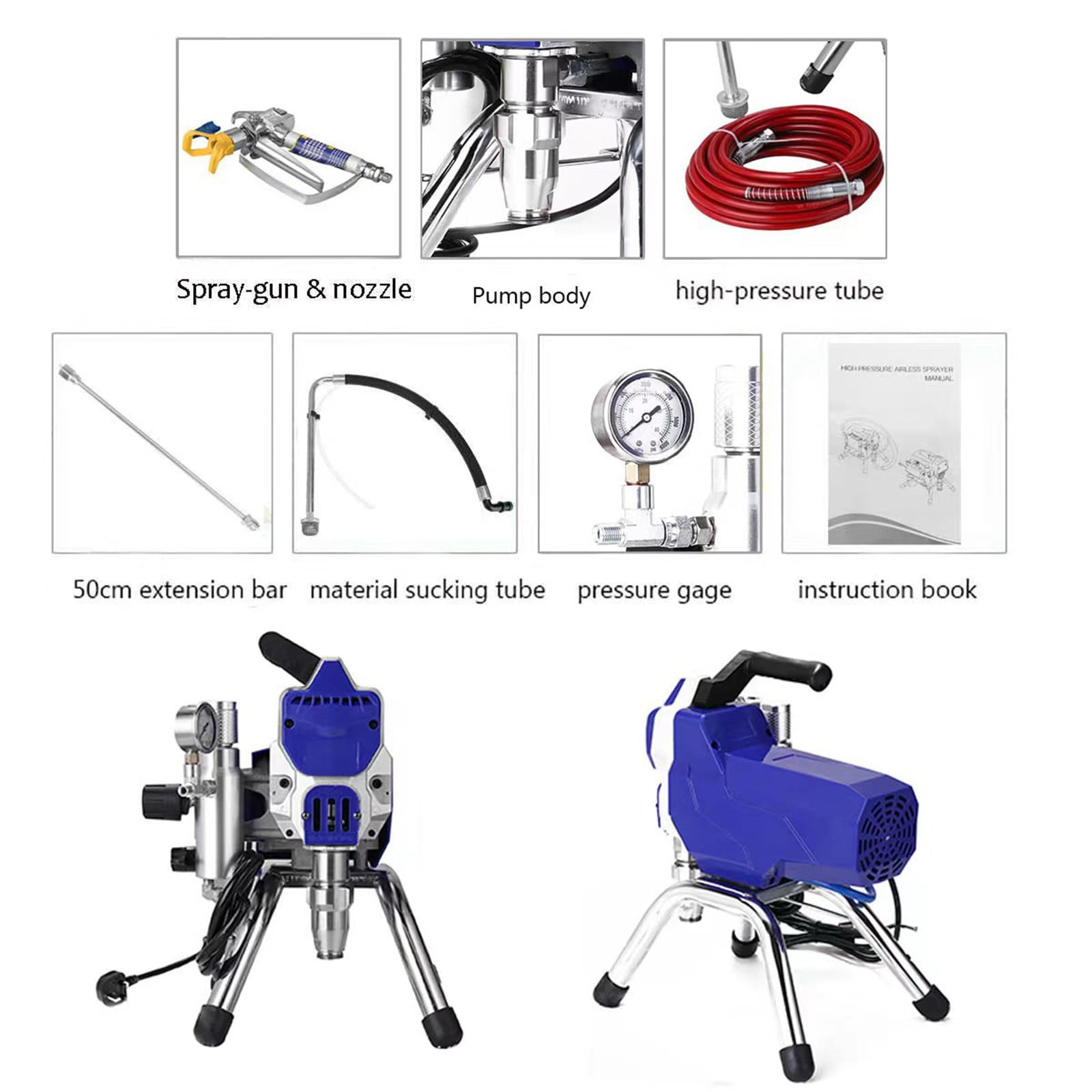 Spruzzatore Airless ad Alta Pressione da 1300 W, Pistola a Spruzzo Elettrica Airless per Progetti di Verniciatura su Ampia Scala, come Facciate di Case, Patio, ecc., Portata Massima: 2 L/min