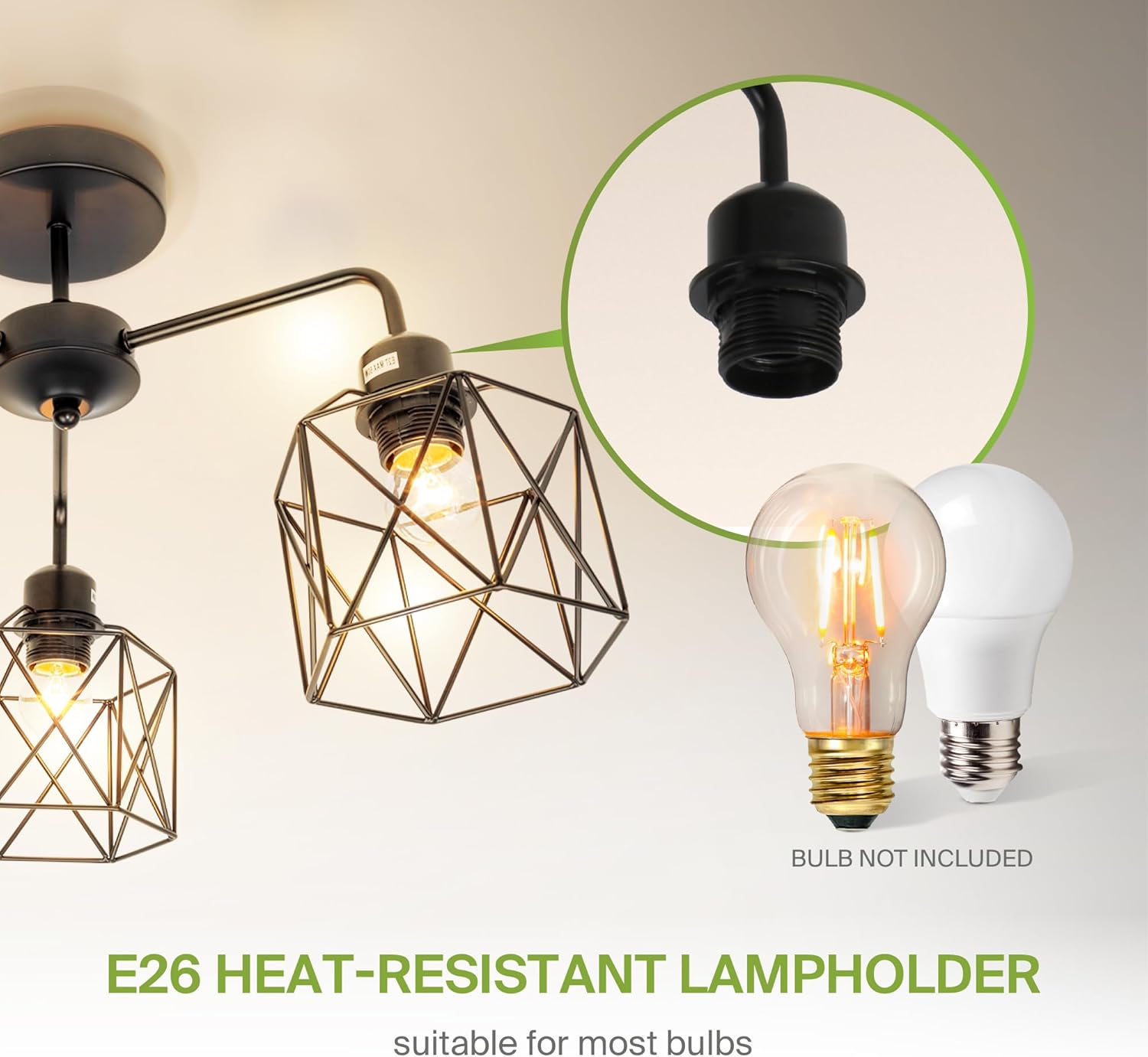 ASD 3 Light Chandelier Semi Flush Mount Ceiling Light - 3xE26 120V ETL Modern Light Fixtures Ceiling Mount, Industrial Hallway & Kitchen Lamp, Closet Light, Room Lights for Bedroom, Iron Black