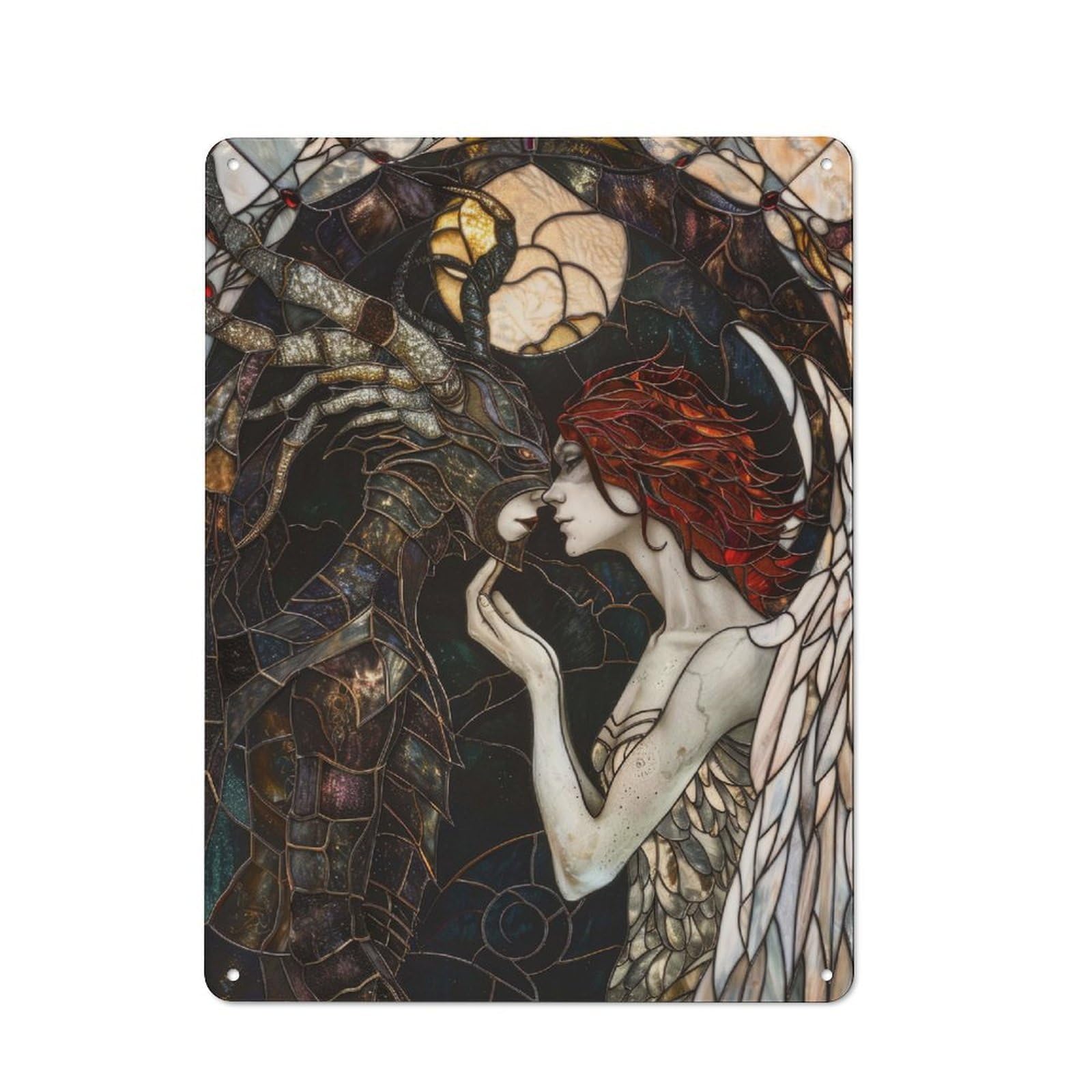 Junmoney Angel And Demon Stained Tin Wall Plaque 40X30cm With For Guest Room Or Hallway, For Metal Sign Collectors, For Garage And Workshop Walls