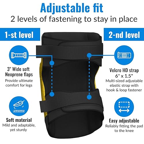 Miniatura 4 de Paclord Rodilleras PRO Flooring Style con 3 niveles de protección, color amarillo, 1 par, piel de gamuza plana de napa y cierres ajustables