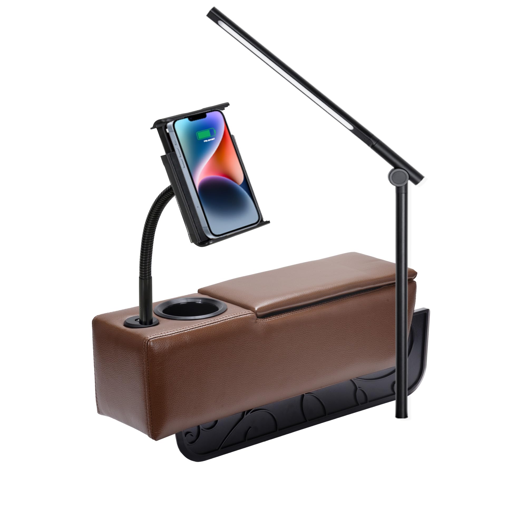 Multifunctional Sofa Armrest, Couch Armrest with Wireless Charge Stand, Removable Couch Caddy with Storage,Including LED Reading Light,Pewter