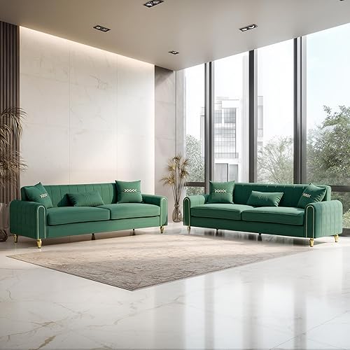 Miniatura 12 de Sofá de terciopelo de 87.5 pulgadas, sofá de 3 plazas, cómodo y moderno, con 3 almohadas suaves, sofá tapizado para sala de estar, dormitorio, 2