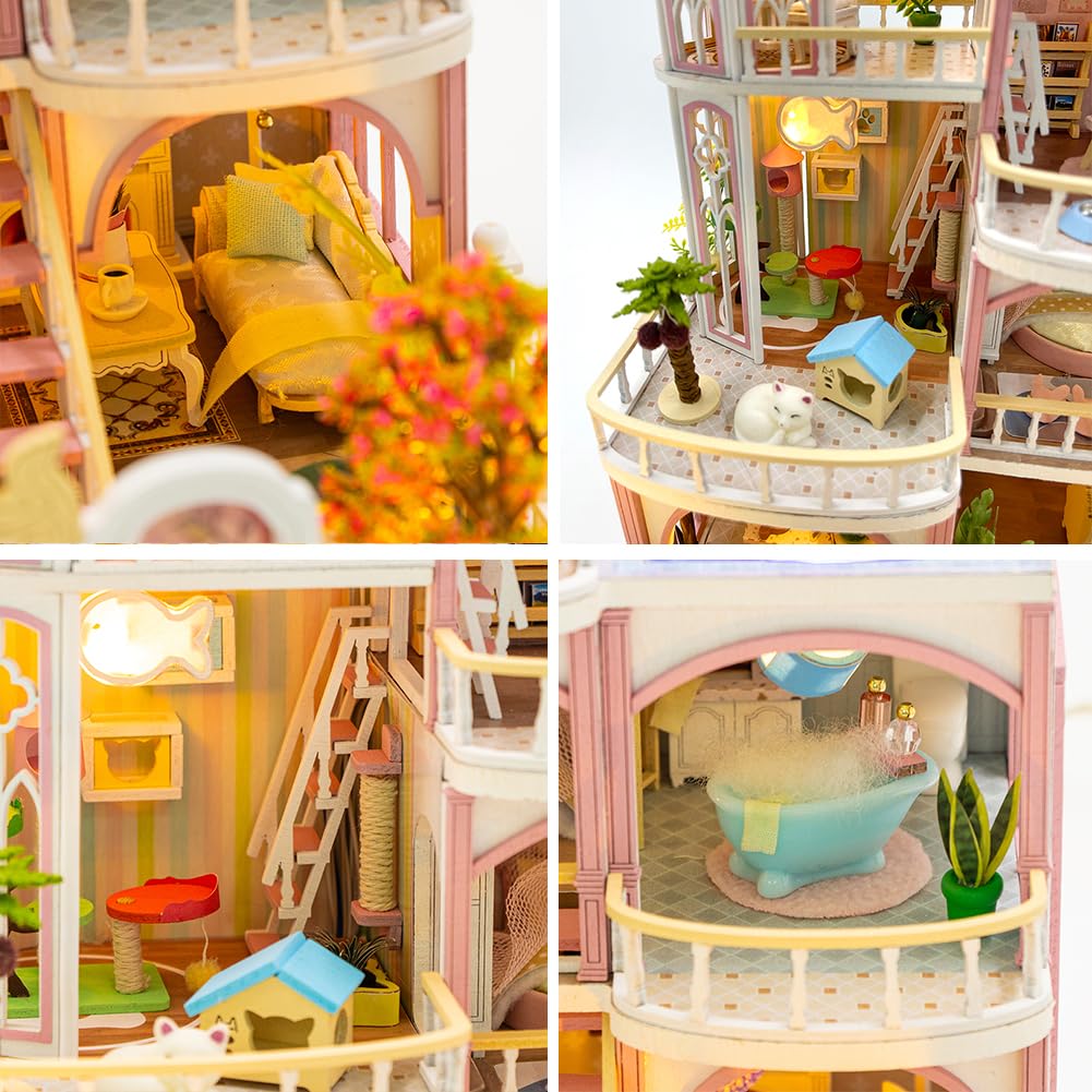 Casa de muñecas de madera en miniatura, clásica, loft de varios pisos, kit de casa de muñecas, villa, edificio, modelo 3D, regalos creativos para amigos y padres (sin protección contra el polvo)
