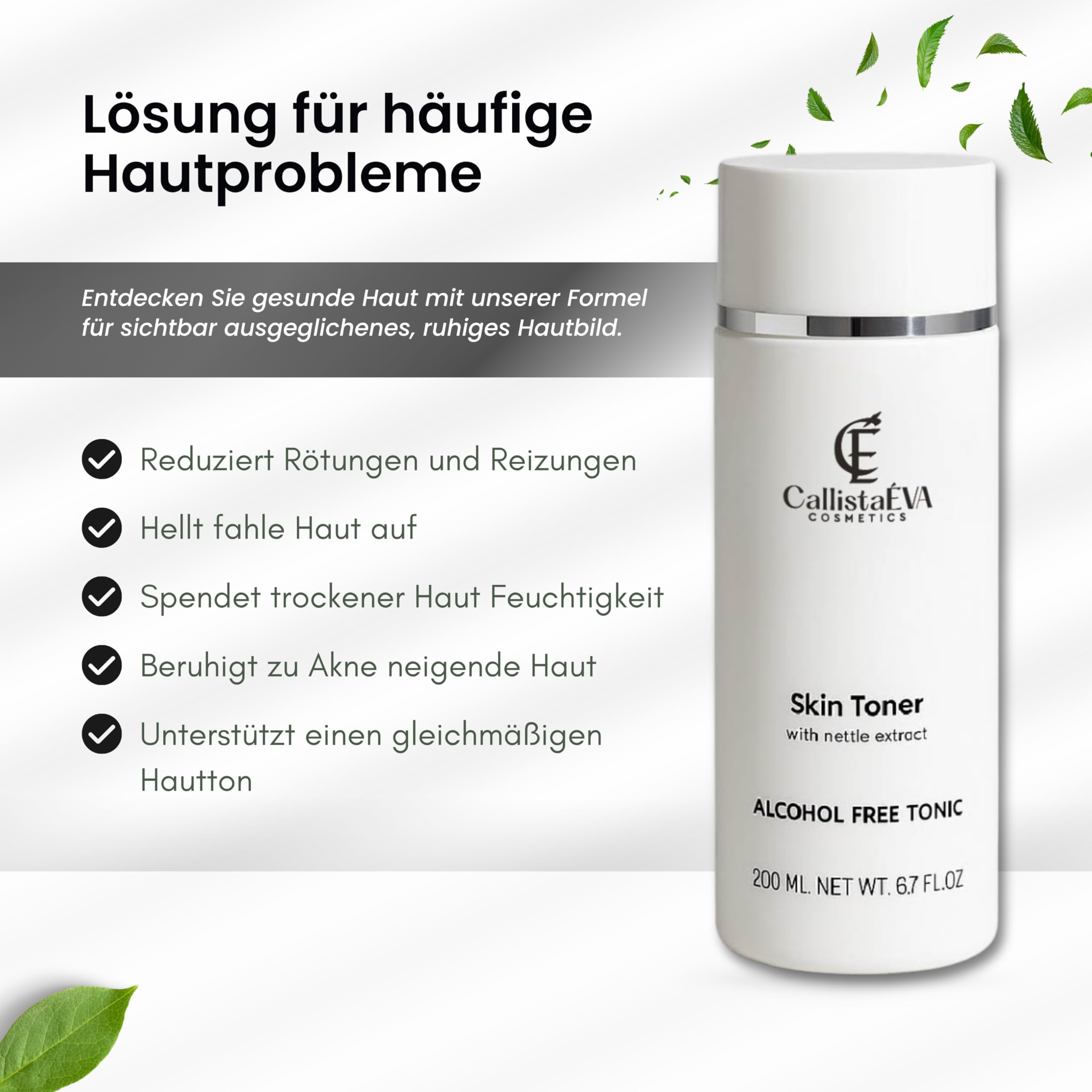 Tónico facial con ortiga [fabricado en Alemania] – Tóner sin alcohol para pieles sensibles, secas y grasas, calmante y equilibrador de pH, vegano, 200 ml