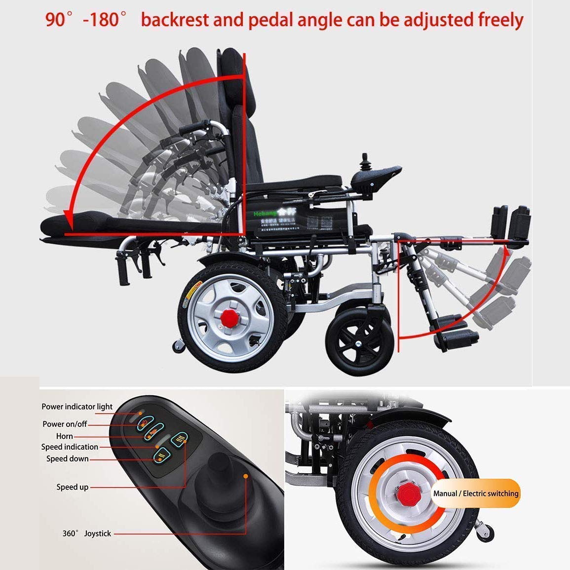 K Carrozzina elettrica Pieghevole Leggera a Doppia Funzione Carrozzina elettrica Leggera per Sedia a rotelle elettrica Portatile, Supporta 265 libbre, con Pedali e sedili Bella casa