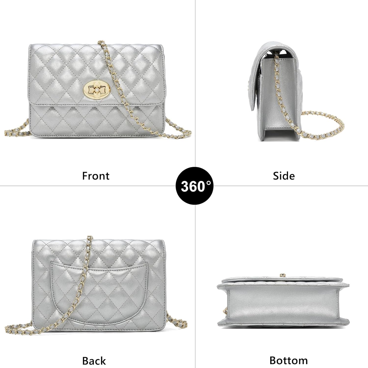 FOXLOVER Genuine Leather Quilted Crossbody Bags for Women Ladies Small Shoulder Flap Purse with Chain Strap - Image 2