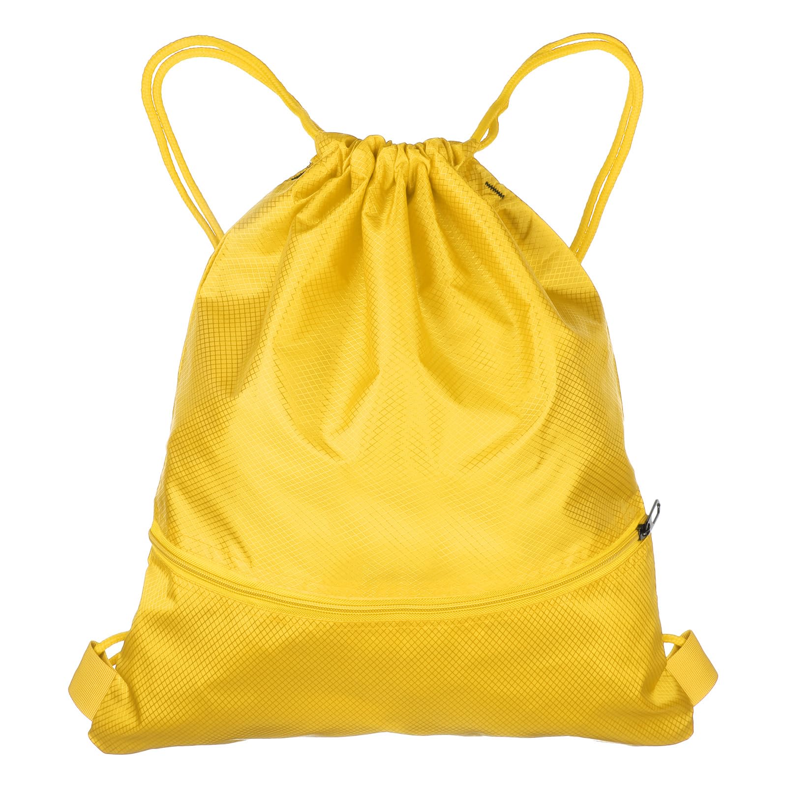 sourcing map Drawstring Backpack Bag 16.5" x 19.3" Oxford Cloth Bulk Cinch Sack Unisex Waterproof Draw String Back Sack with Zipper Pockets for Sports Gym Travel Swimming Beach, Yellow