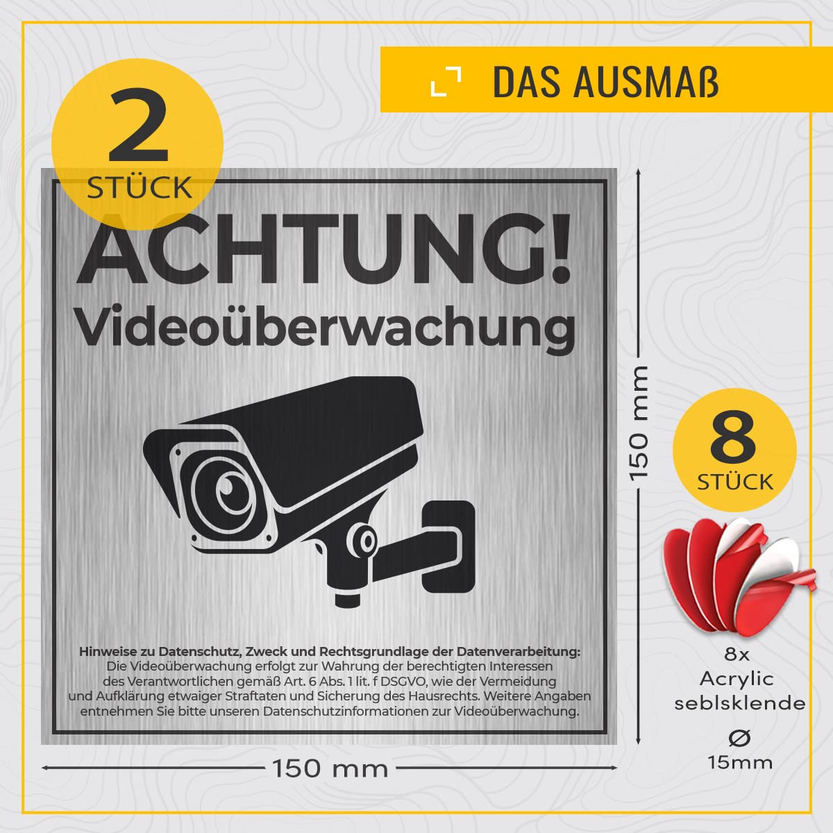 Videoüberwachung Schild DSGVO - 15x15cm Alu-Schild Für Privatgrundstück & Einbruchschutz