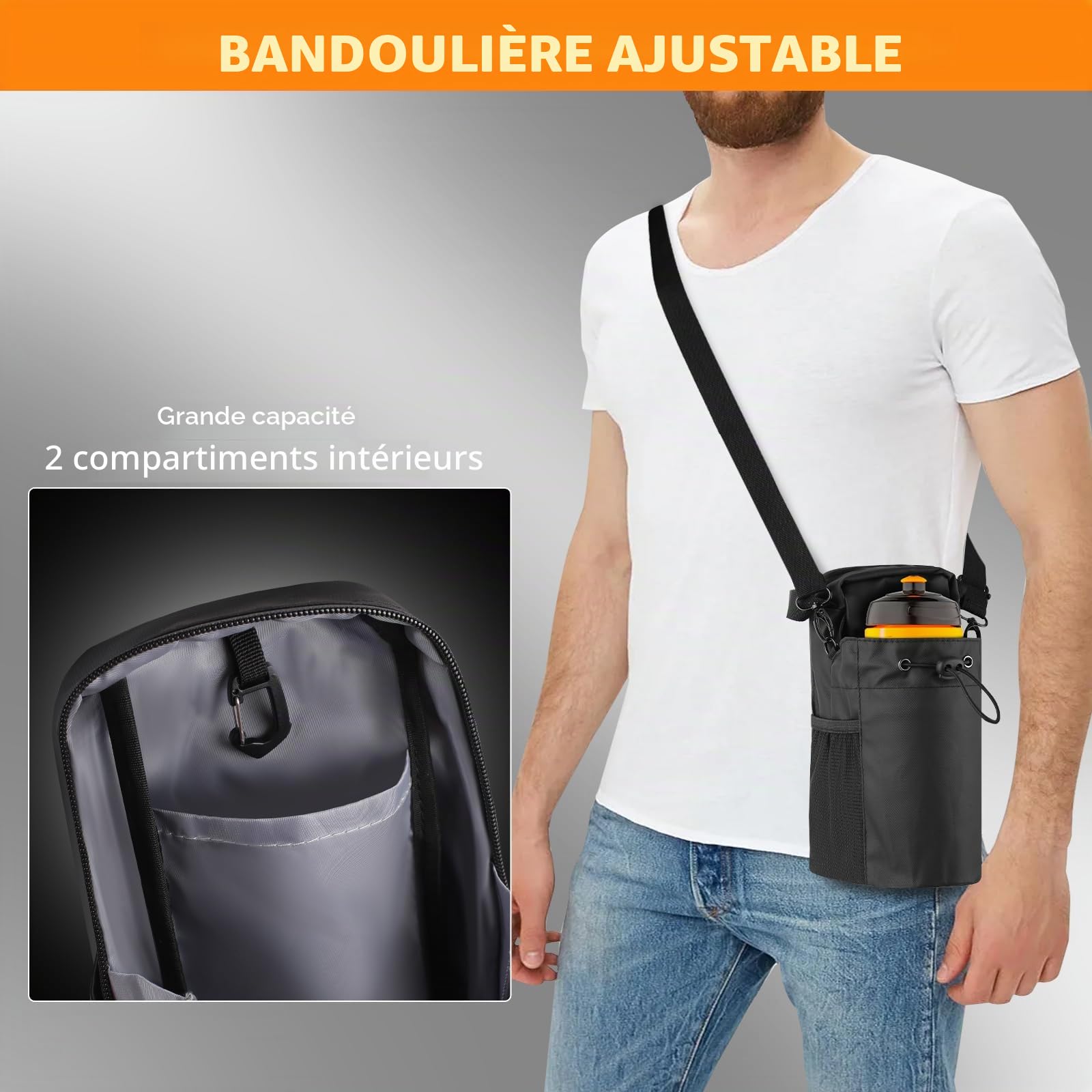 Sac de Sport Magnétique, Sac Banane Gym avec Bandoulière Ajustable Sac Magnétique Sport avec Fixation Aimantée pour Bouteilles d'eau de 1,5L Sac de Course pour Homme Femme