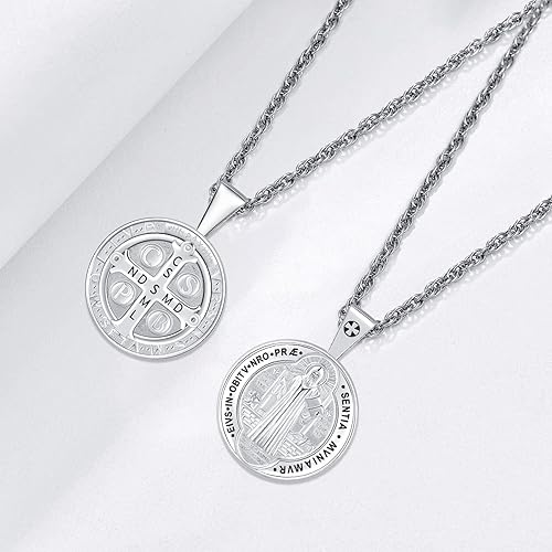 Miniatura 6 de Eusense - Collar con colgante de plata de ley 925 de San Miguel San Cristóbal y San Benedicto para hombres y mujeres cruz de Jesús medalla milagrosa