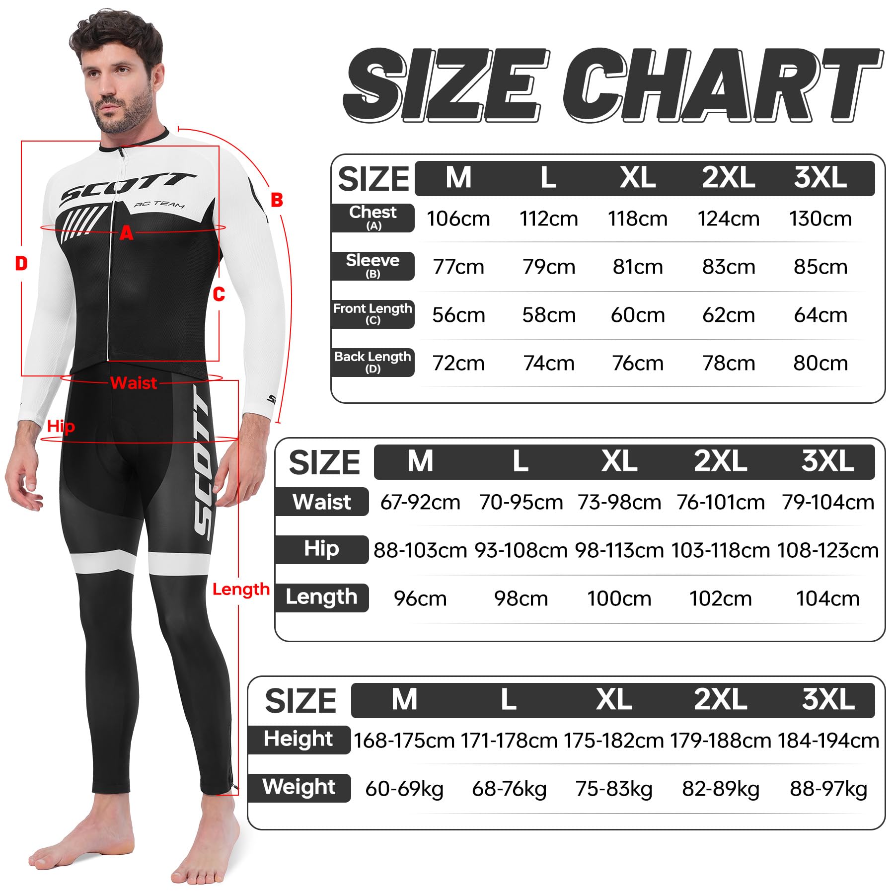 Ensemble Maillot Cyclisme à Manches Longues pour Homme Maillot Vélo | Course Tenue Cuissard Rembourré 5D Automne-hiver Poche Zippée Bandes Réfléchissantes Bandes Antidérapantes aux bas des Jambes