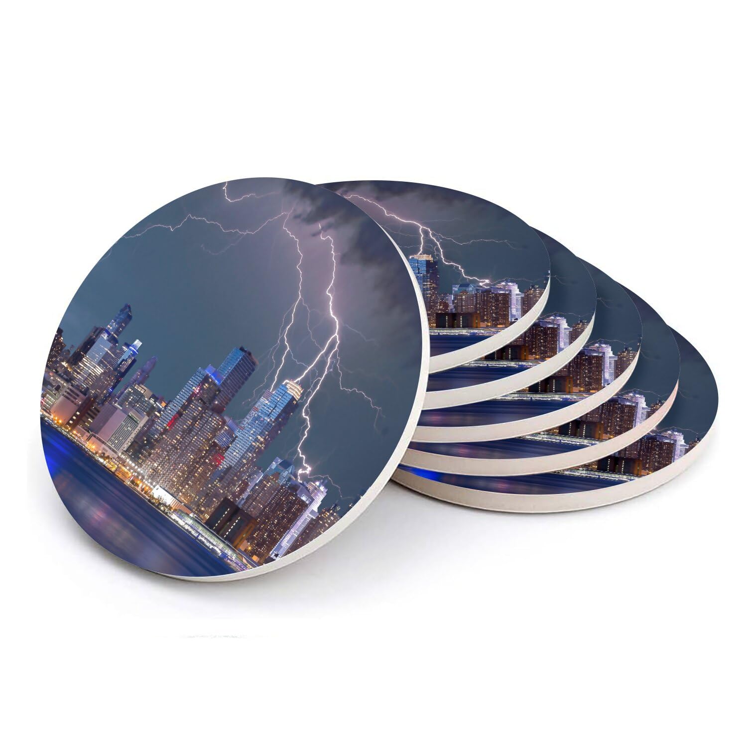 Sous verre ronds en céramique Manhattan édition d'art New York et d'orages