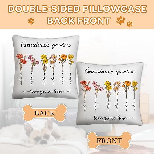 Miniatura 4 de Customized Birth Month Flowers Pillow Case, Personalized Mothers Day Birthday Gifts for Grandma from Granddaughter Grandson, Grandma's Garden
