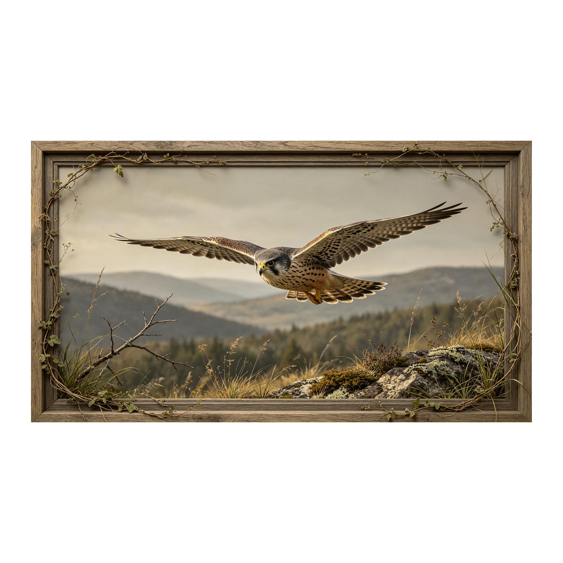 Murasolite 3D 3D Framed Wall Art 50cm×90cm Flying Falcon Mountain Landscape Realistic 3D Effect SelfAdhesive Fabric Mural Wall Decor, Peel and Stick No Damage to Wall for Bedroom Living Room