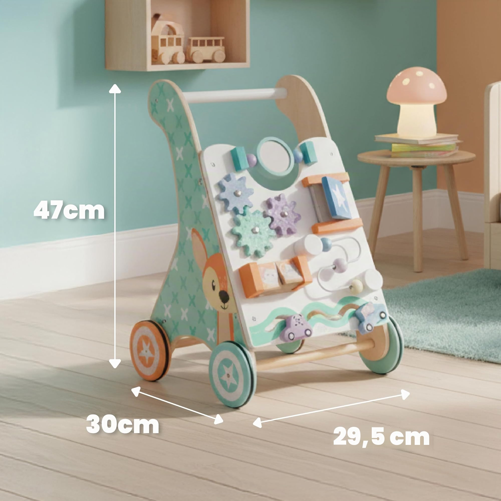 Carrello primi passi legno XXL, Gioco per bambini e bambini, Deambulatore Multifunzionale, per bambini da 12 a 36 mesi, rimo Compleanno Regalo 1 2 Anno (Bianco)