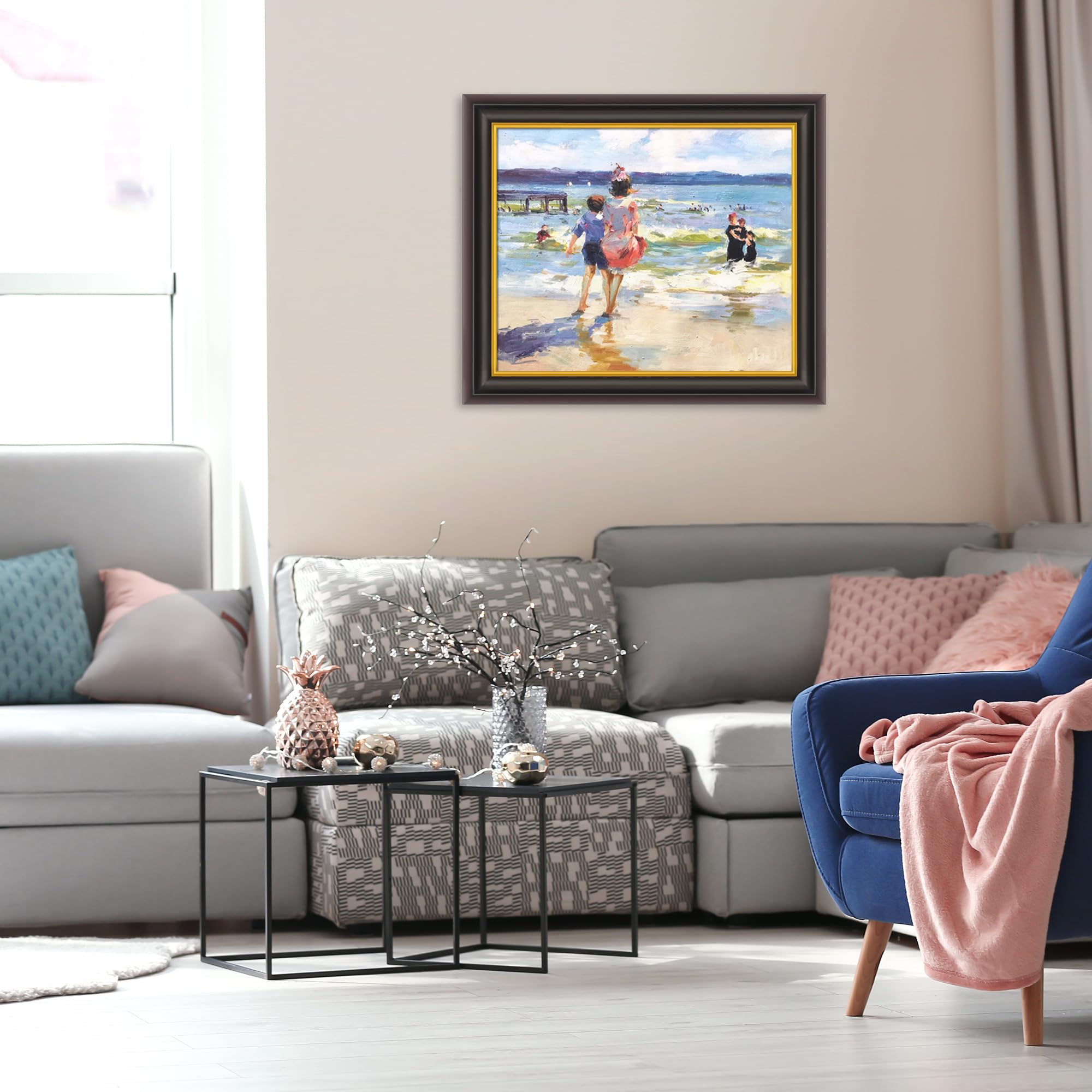 Amazon.co.jp: La Pastiche at The Seashore 豪華なフレーム油彩画