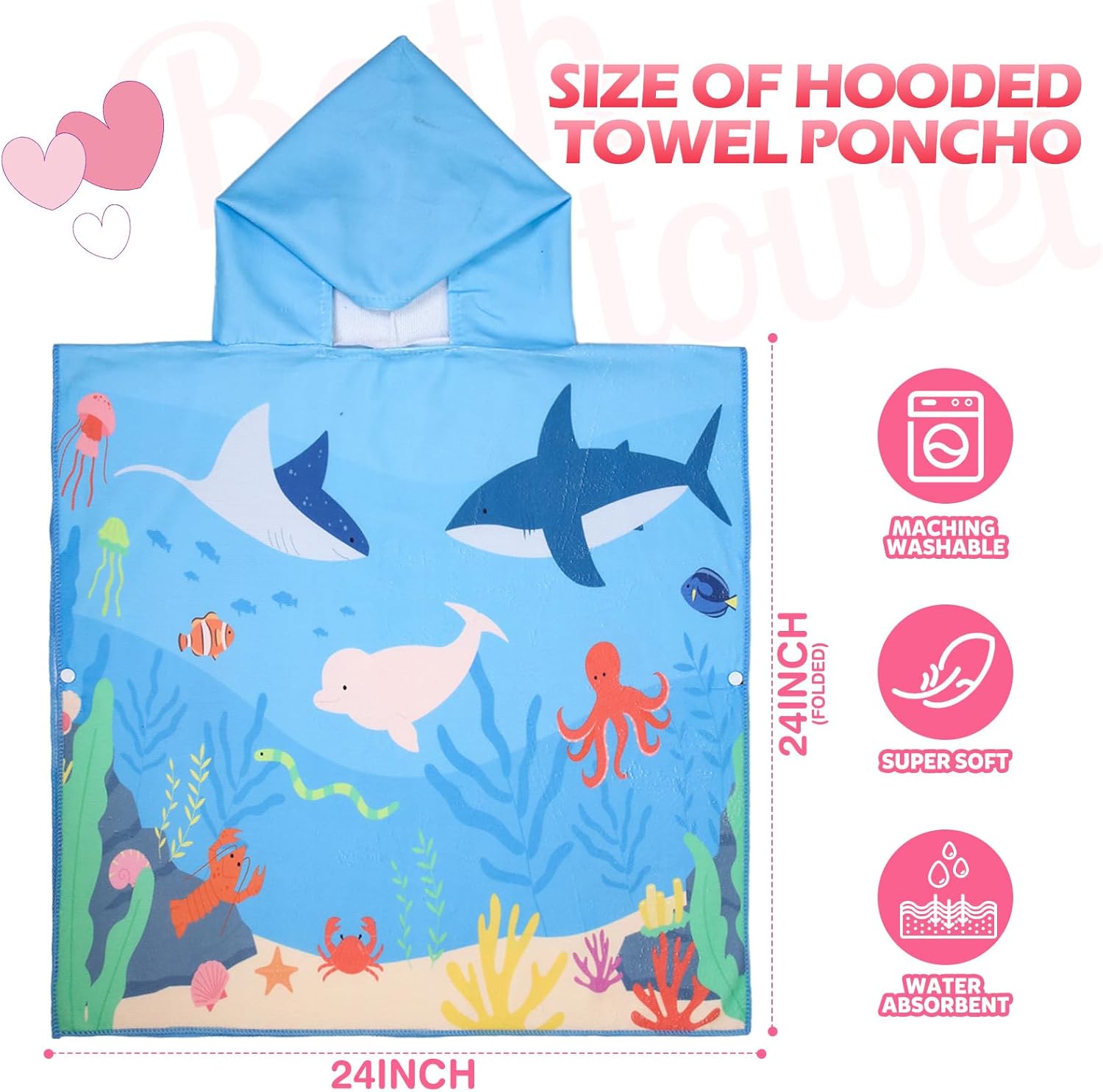 Oudain 6 Pcs Kids Hooded Towel Kids Bath Towels with Hood Microfiber Baby Pool Beach Towel for Boy Girls Toddler(47 x 24 Inch,Stylish Style)