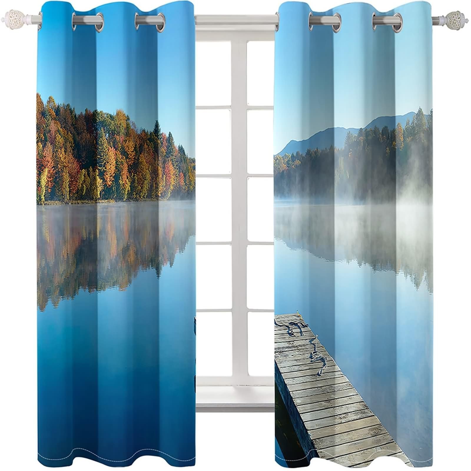 Zasłony wewnętrzne, wielokolorowe zasłony okienne krajobraz naturalna jeziora poliester zestaw 2 szt. 274 x 229 cm
