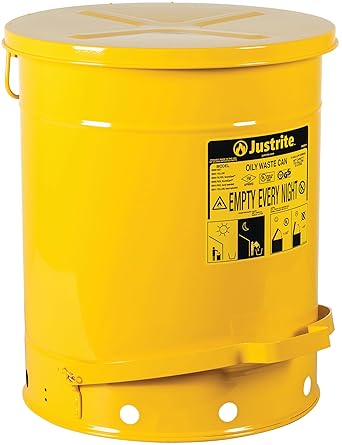 Justrite 09501 14 Gallon, Galvanized-Steel Yellow Safety Cans For Oily Waste
