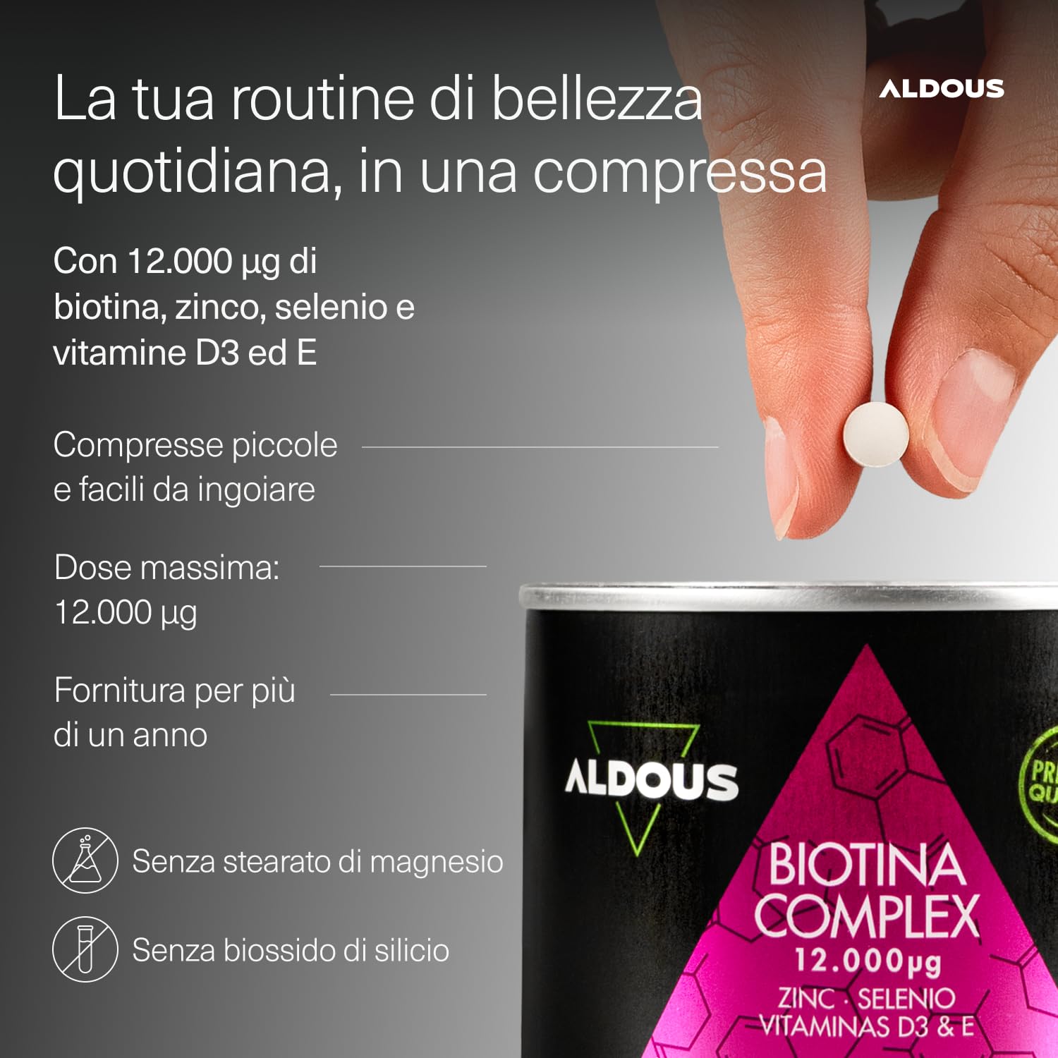 Biotina Capelli 12000 mcg - 400 Compresse - Integratore Capelli - Biotina, Zinco, Selenio, Vitamina D3, E - Biotina Crescita Capelli, Pelle e Unghie - Vitamine Capelli - Rinforzante Unghie -Anticaduta