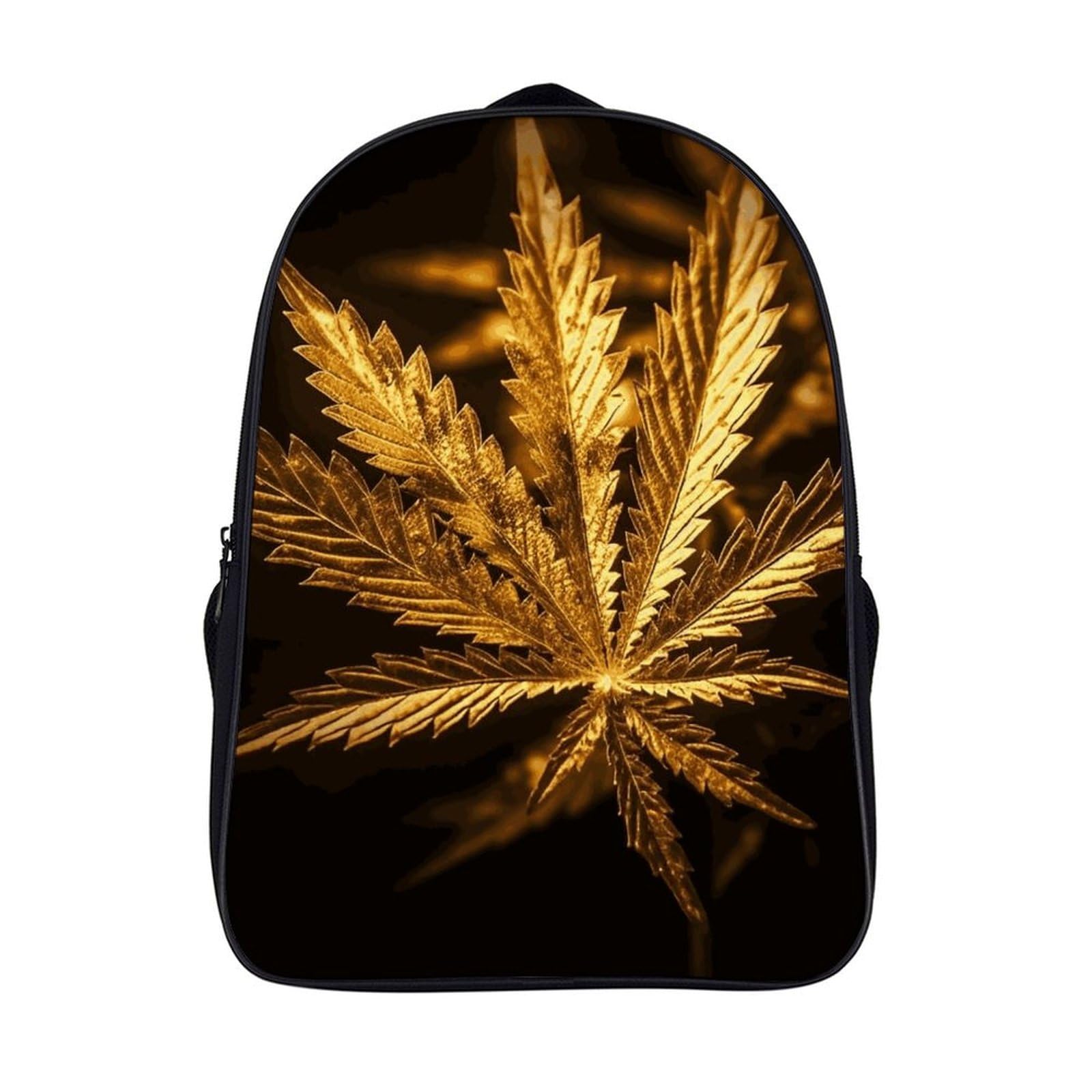 Golden Cannabis Black Backpacks for Women 16 Inch Laptop Backpack Casual Daypack Waterproof Travel Rucksack College Bag Lightweight Bookbag for Business Hiking Camping