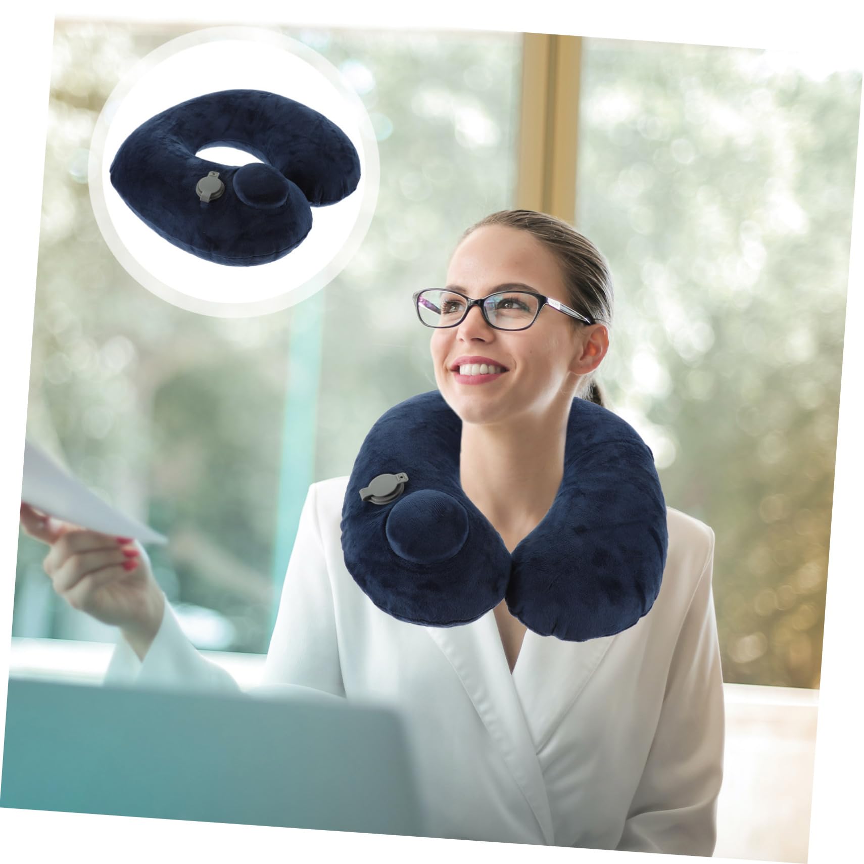 Zerodeko Almohada Flocada Cuello De Viaje Almohada De Viaje para El Cuello De Avión En Forma De u Cojín De e para El Cojín Inflable para El De Vuelo Blue