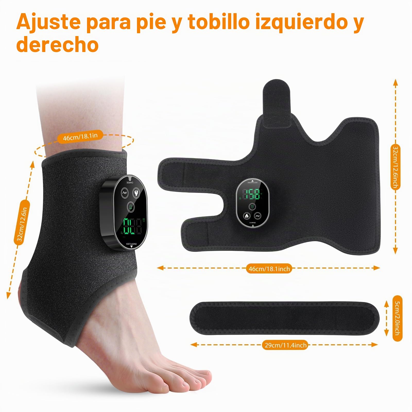 Masajeador de pies con calor, masajeador de tobillos inalámbrico con calefacción, almohadilla térmica de tobillo con 6 niveles de calor y 3 modos de vibración, vendaje calentado para mujeres y hombres