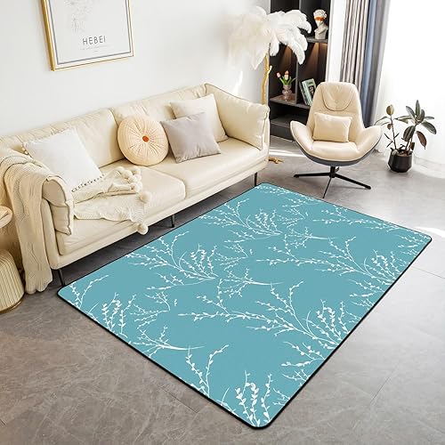 Miniatura 1 de Alfombra decorativa azul aguamarina de 5 x 7 pulgadas, diseño de flores de ciruelo, para sala de estar, para niños y niñas, decoración de ramas,