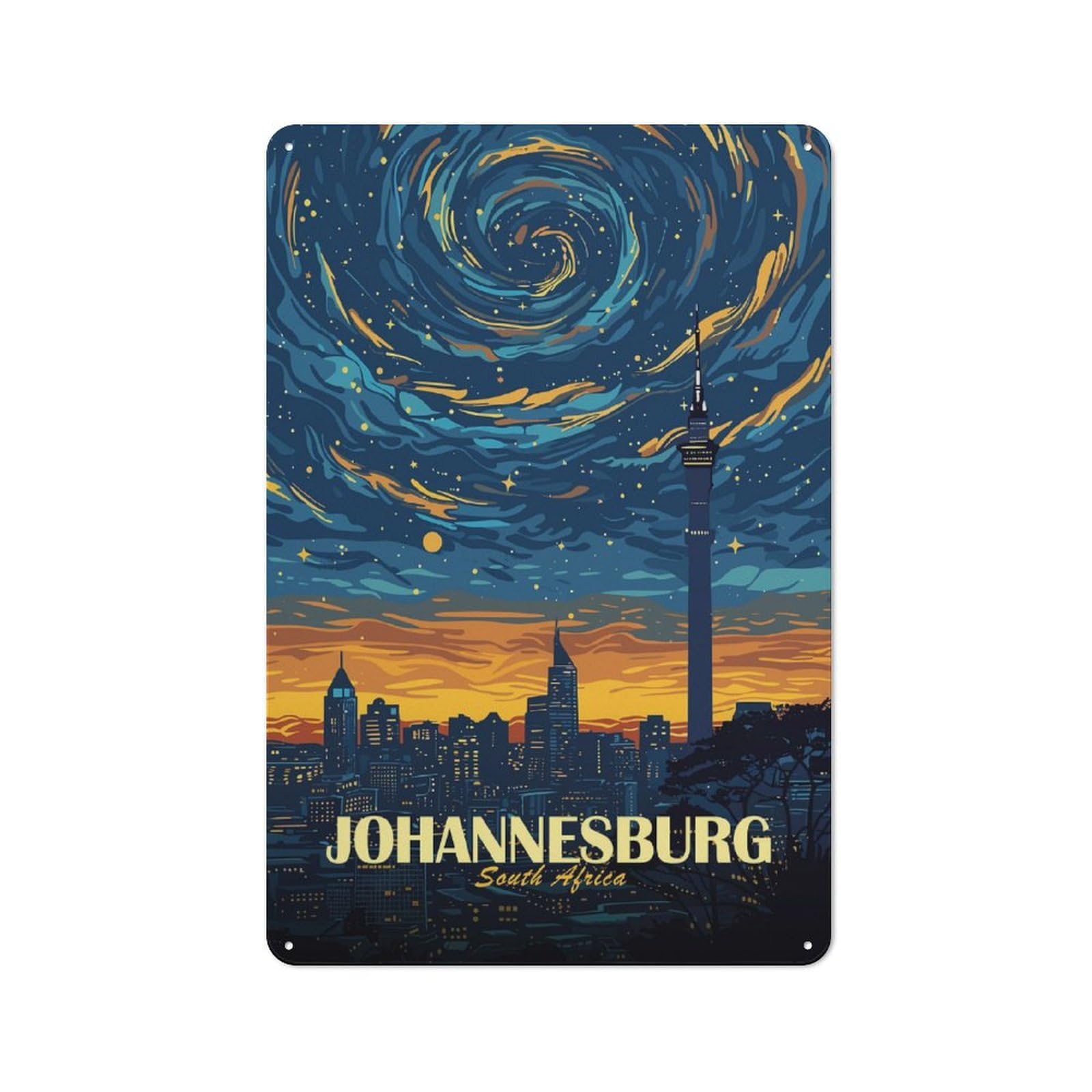 Junmoney Style-14 Johannesburg South Africa Cityscape Art Industrial-Style Metal Sign 30X20cm For Living Room Wall, For Collectors Decorating Living Rooms And Feature Walls