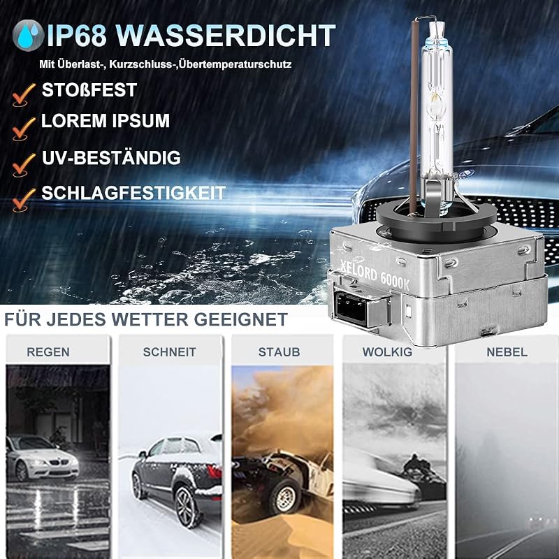 XELORD D1S Xenon HID fényszóró izzó 6000K fehér 35W 12V 2db