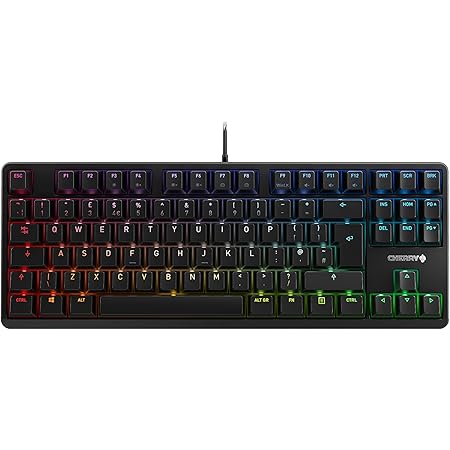CHERRY G80-3000N RGB TKL, British layout, QWERTY keyboard, wired keyboard, mechanical gaming keyboard, MX SILENT RED SWITCHES, black